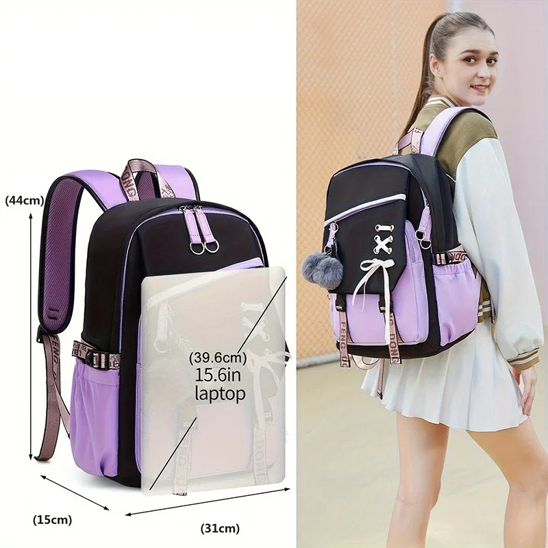 Teen Fashion Backpack Bow Tie Decoration Girls Cute Backpack Lightweight Large-capacity Elementary Middle And High School