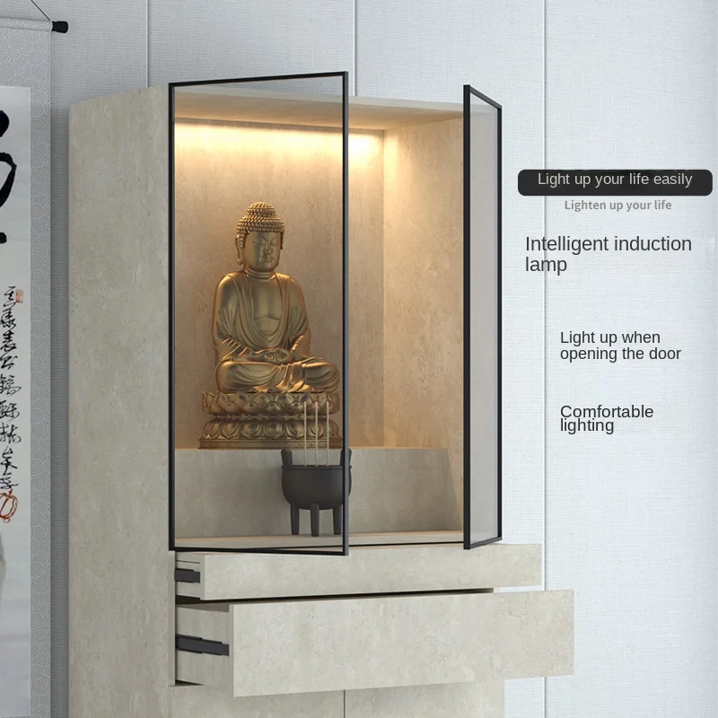 PQF Minimalist Buddha Niche with Door Altar Bodhisattva Altar Buddha Cabinet Incense a Long Narrow Table