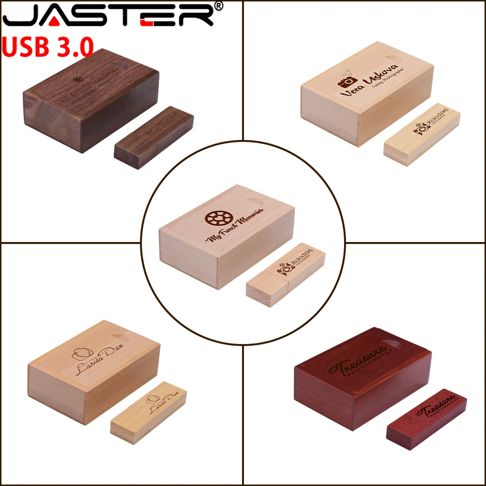 JASTER-Pendrive de madera con logotipo personalizado, unidad Flash USB 3,0 de 128GB, 64GB, 32GB, disco U, regalo creativo de boda
