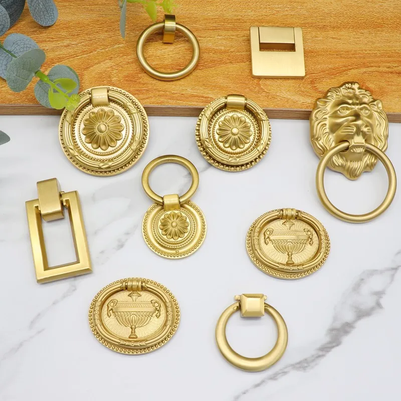 Brass Drawer Handle Chinese Wardrobe Pull Ring Classical Shoe Cabinet Pull Ring American Personalized Wine Cabinet Pull Ring