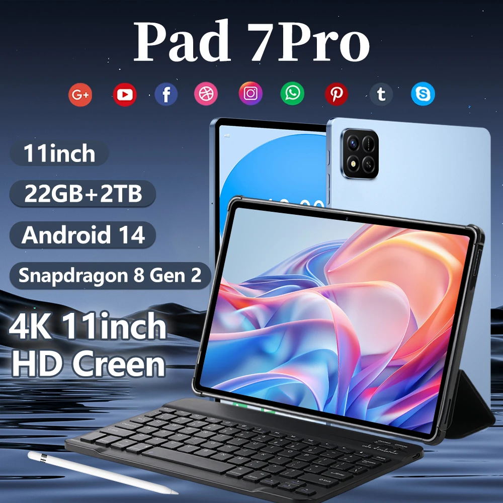 

Global Version Pad 7 Pro Tablets Original 2025 NEW 22GB+2TB 5G Dual SIM Android 14 Snapdragon 8 gen3 20000mAh WiFi WPS Tablet PC