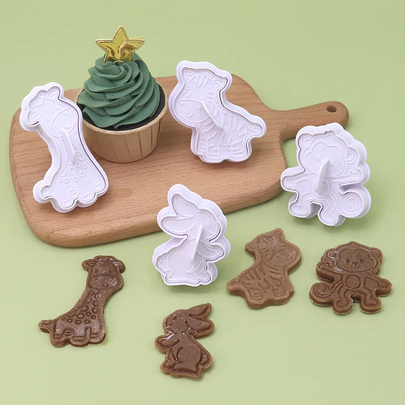 4 Pcs/Set Animal Plastic Biscuit Mold DIY Kitchen Cake Decorating Tools Cookie Cutter Stamp Fondant Embosser Die