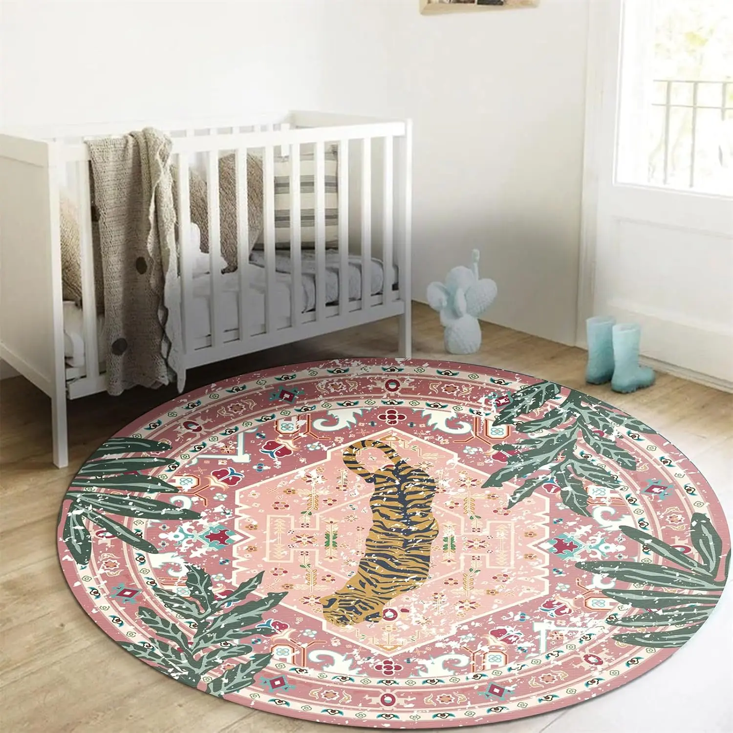 

Vintage Cute Tropical Leopard Round Area Rugs for Bedroom Kitchen Dining Living Room Office Indoor Entryway Nursery CircleCarpet
