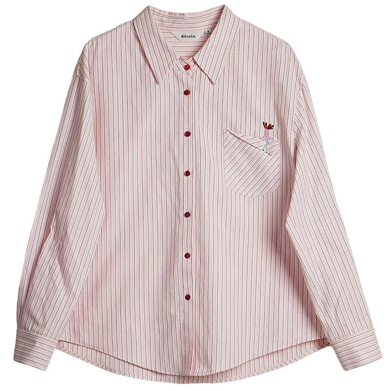 Olrain casual versátil camisas femininas 2025 outono novo commuter magro listrado camisa superior senhoras blusa de manga longa m57qc000129