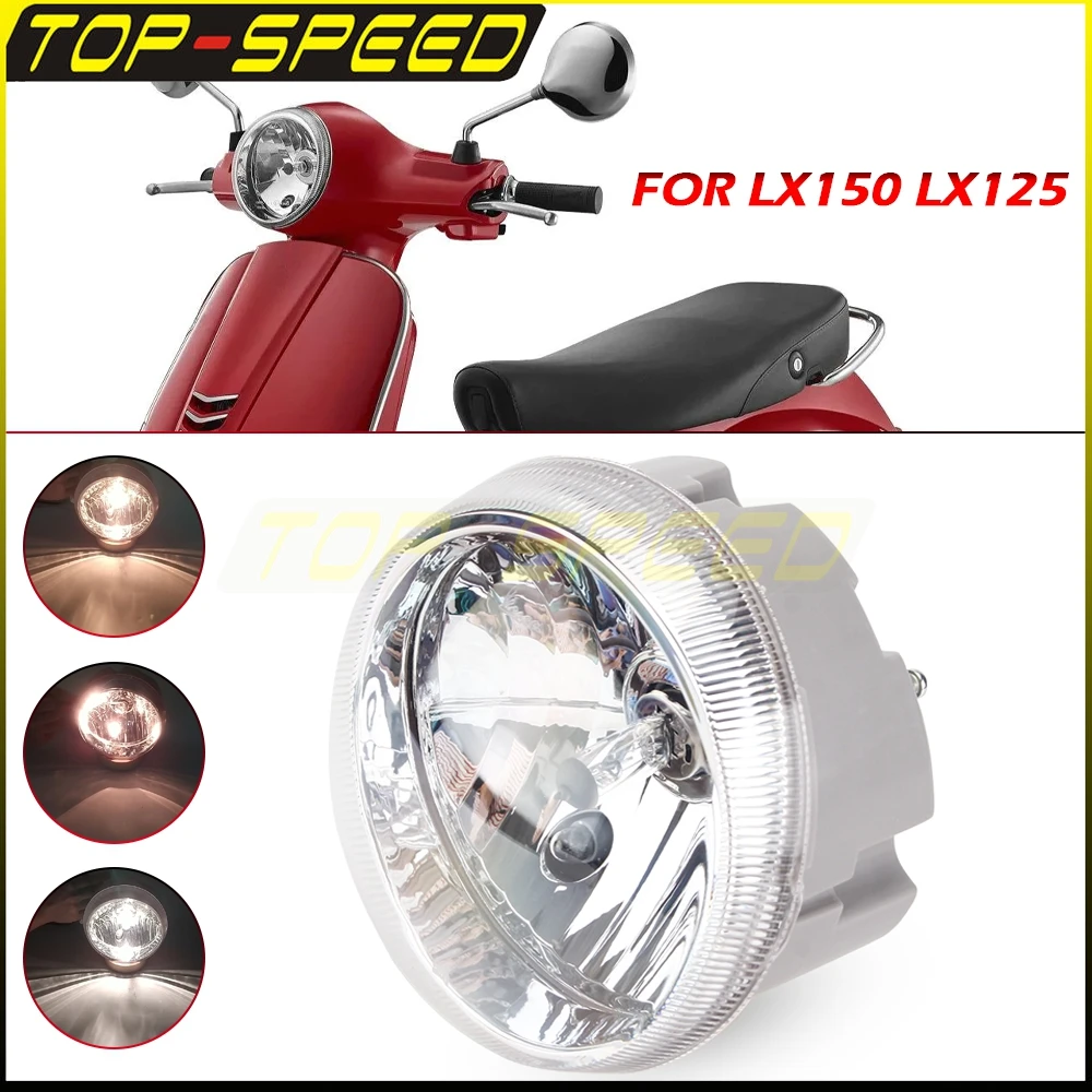 Motorcycle Front Headlight High Low Beam Bulb Round Light For Piaggio LX125 LX150 LX 125 150 Scooter Clear Headlamp Working Lamp