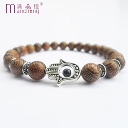 2 rupee item Anime Demon Slayer 8MM Millettia Laurentii Wenge Yoga Buddhist Palm Angel Eye Hamsa Bracelet Pulsera Hombre Bangle