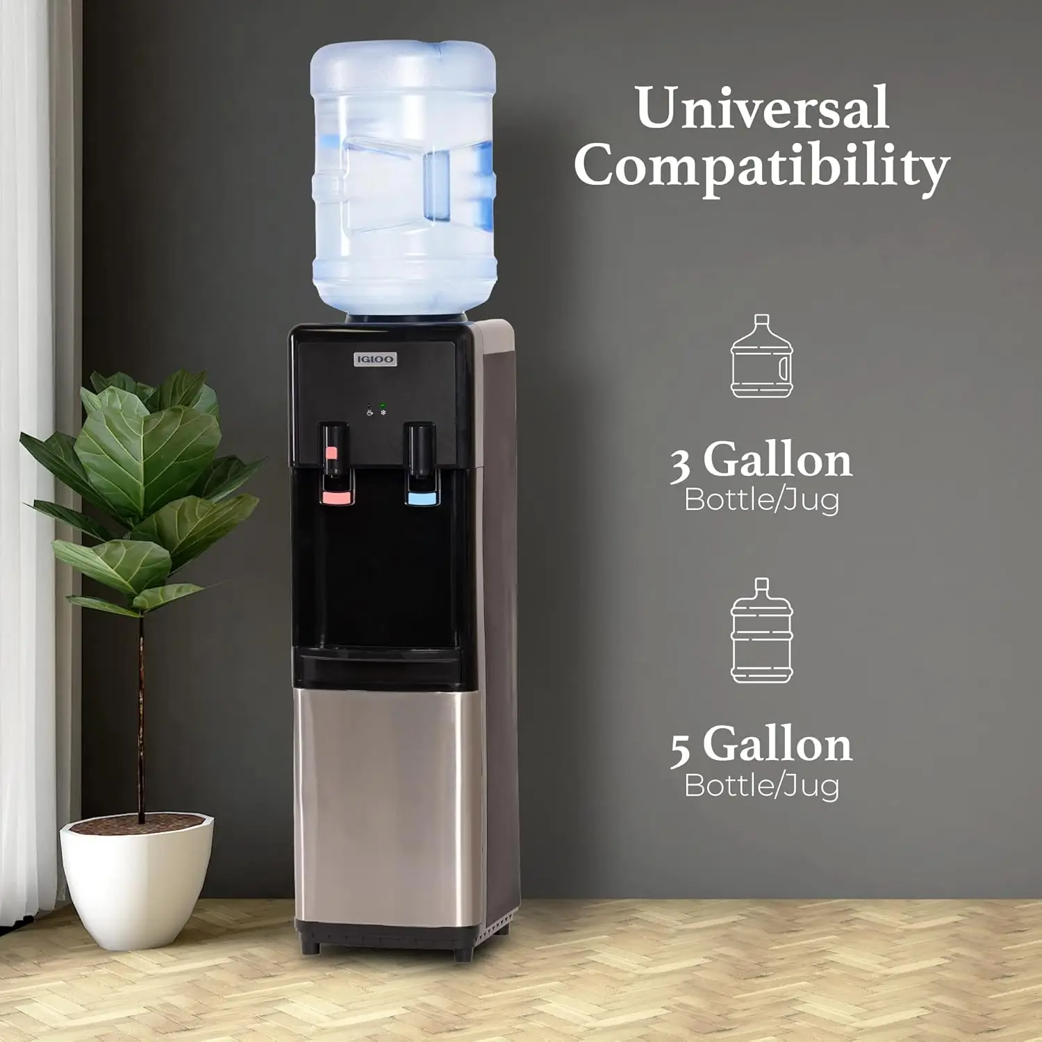 Top Loading Hot and Cold Water Dispenser - Water Cooler for 5 Gallon Bottles and 3 Gallon Bottles - Includes Child Safety Lock