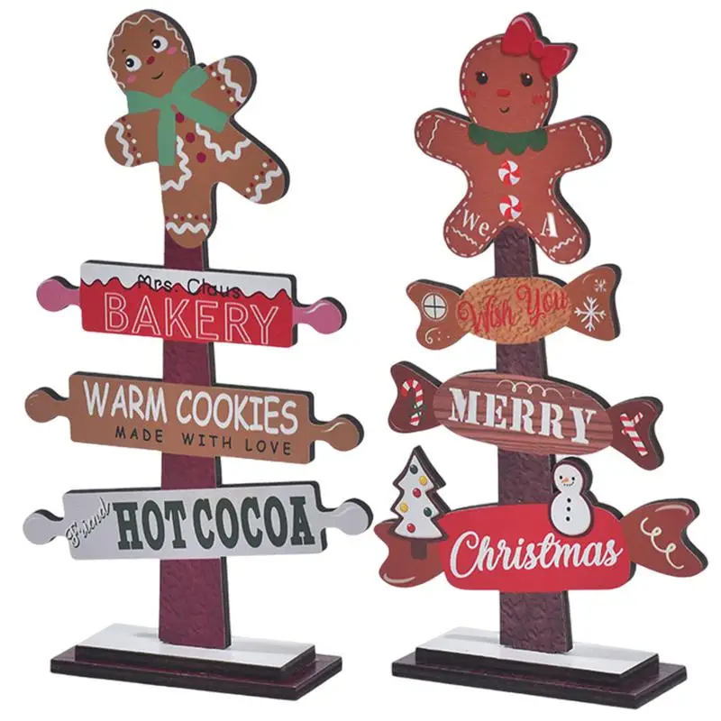 

Wooden Christmas Tree Desktop Ornament Gingerbread Man on Topper Decorative Christmas Tiered Tray Decor Sign Xmas Party Favors