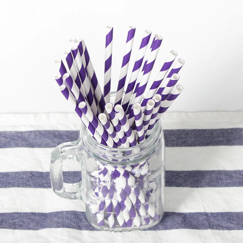 25 pçs/lote Roxo Listradas canudos de papel beber criativo palha Decorações Para Casamento