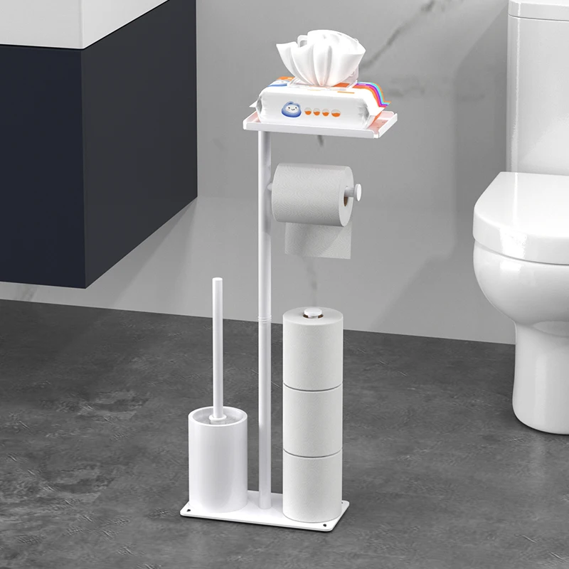 Freestanding Bathroom Tissue Holder — Vertical, Movable Toilet Paper Storage Rack with Nail-Free Design and Integrated Toilet Br view 4