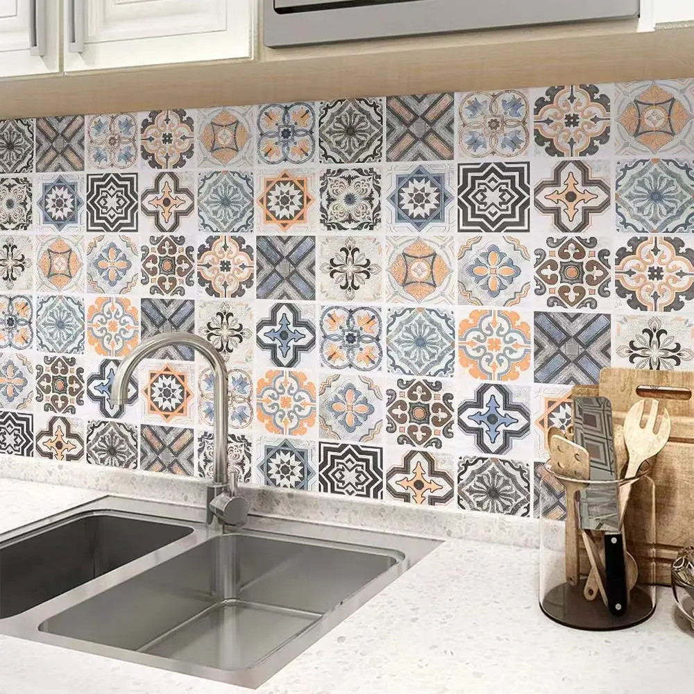 Self Adhesive Thicken PVC Floor Sticker Bathroom Floor Waterproof Non Slip Stickers Kitchen Decor Sticker European Style Renovat