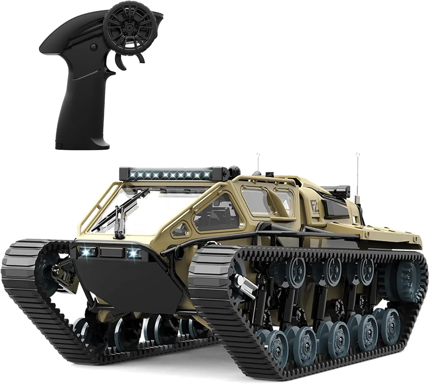 1:16 Scale Remote Control Tank, 2.4Ghz High-Speed Crawler with 360° Rotating Drifting, Off-Road Tracked Vehicle, 2 Batteries Included, Military Truck for Kids and Adults