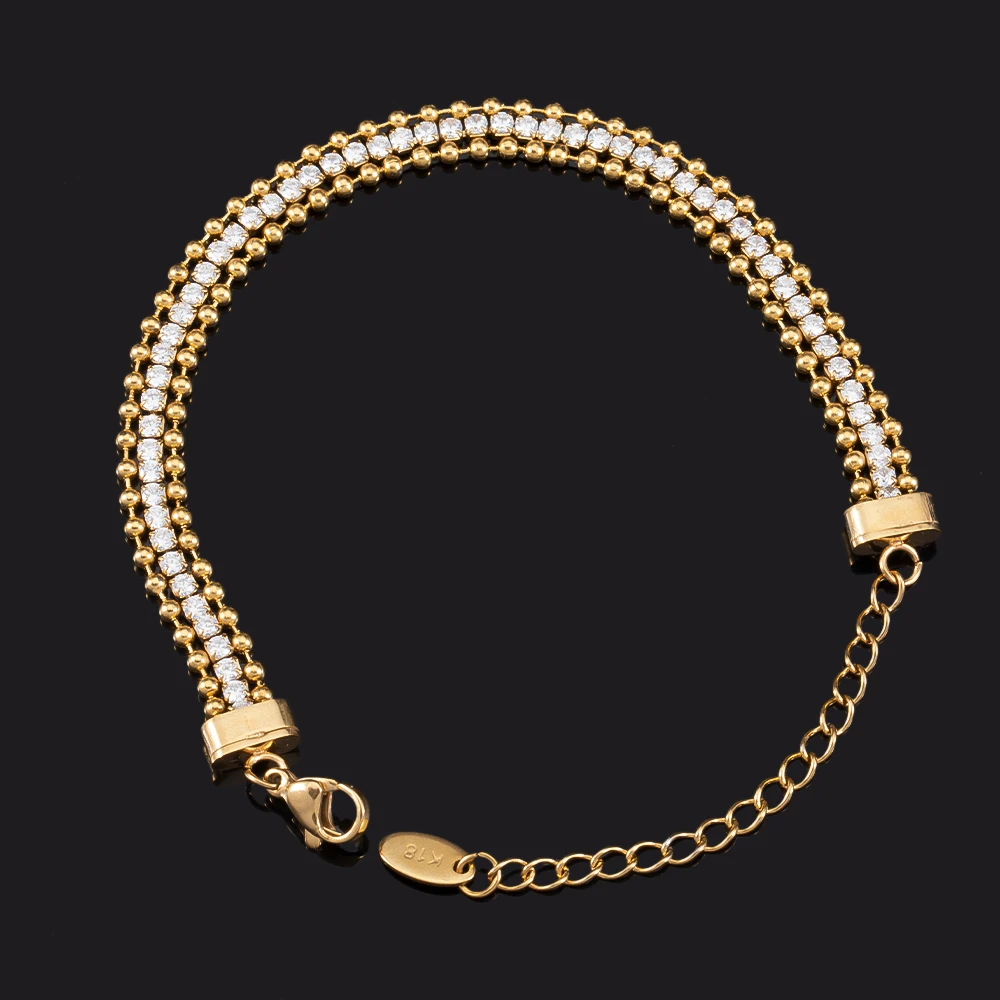 

1pc Stainless Steel Zircon Bracelet Base with Extended Chain 22cm Beaded Chain for DIY Fashion Bangle Jewelry Making Not Fade