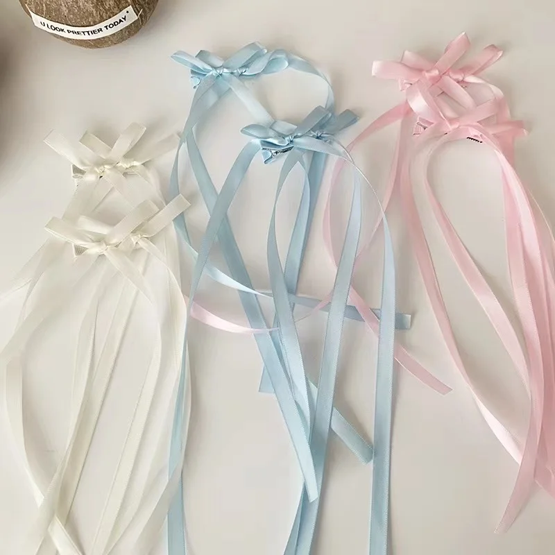 2Pcs/Set Fashion Long Ribbons Braided Bows Hair Clips Hairpins For Women Girls Ponytails Holder Cute Headwear Hair Accessories