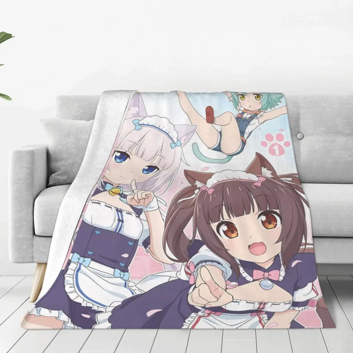 Anime Nekoparas Kawaii Cute Plush Flannel Blanket - Warm and Snuggly Fleece Throw for Couch, Bed, and Camping Adventures