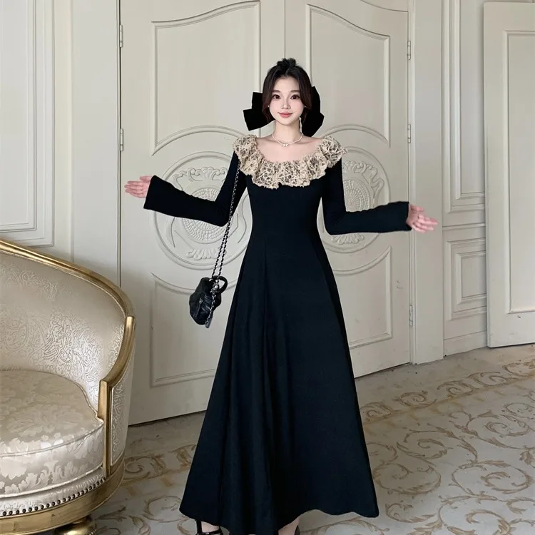 ヘベ・スレ・ロング・スヴェ・ニット・ドレース・スプライシング・スリムデザイン・秋冬新作・通勤に最適・Hペ・ドレ