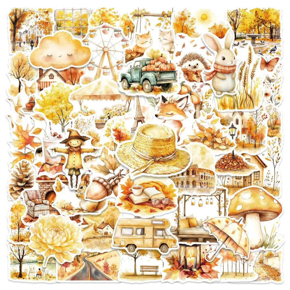 

10/25/50 шт. акварельные золотые осенние наклейки для декора «сделай сам», телефона, ноутбука, скрапбукинга, канцелярские принадлежности, бутылка воды, гитара