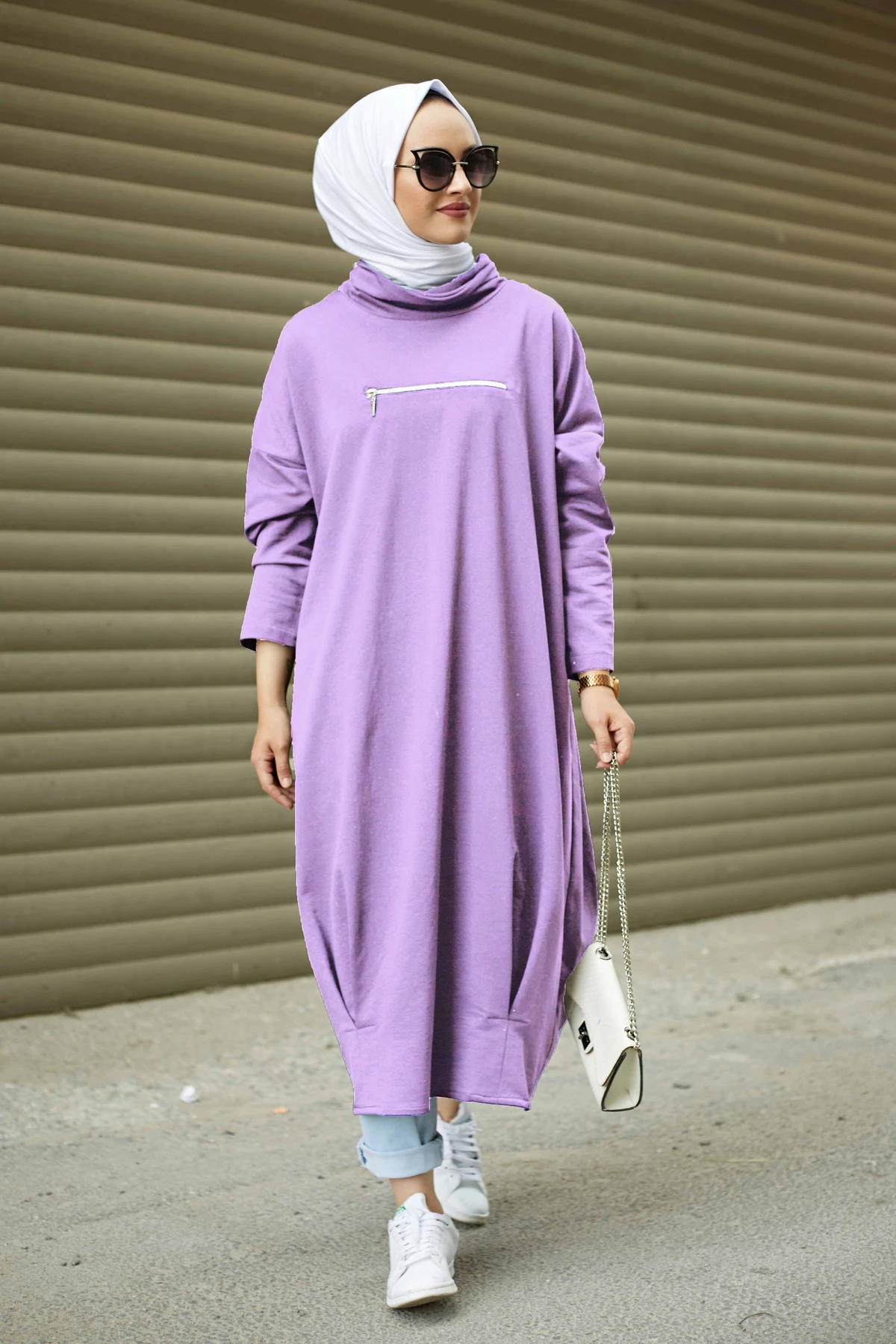 MDI Zip Detail Tunic-Lilac Winter Autumn 2021 Muslim Women Hijab headscarf Islamic Turkey