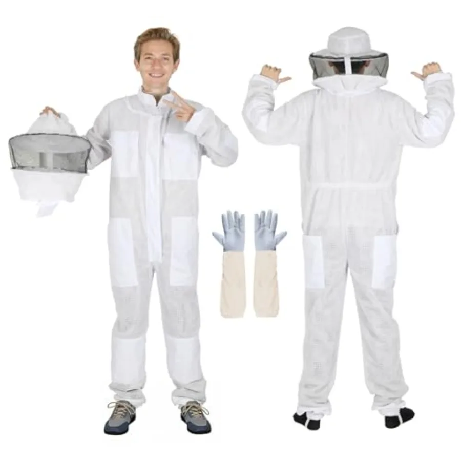 

Upgraded Bee Suit for Men and Women Sting Proof, Ventiated Beekeeper Suit with Goves and Round Vei, Full Protection Beekeeping