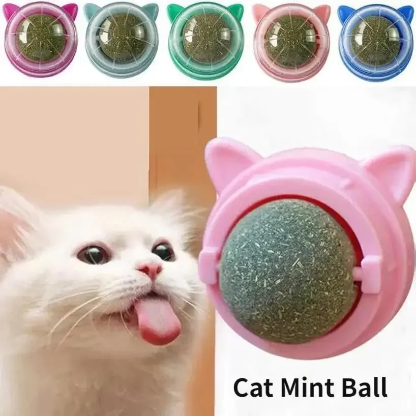 X1 Pcs Natural Catnip Cat Wall Stick-on Ball Treats Healthy Natural Removes Hair Balls To Promote Digestion Pet Cat Grass Snacks