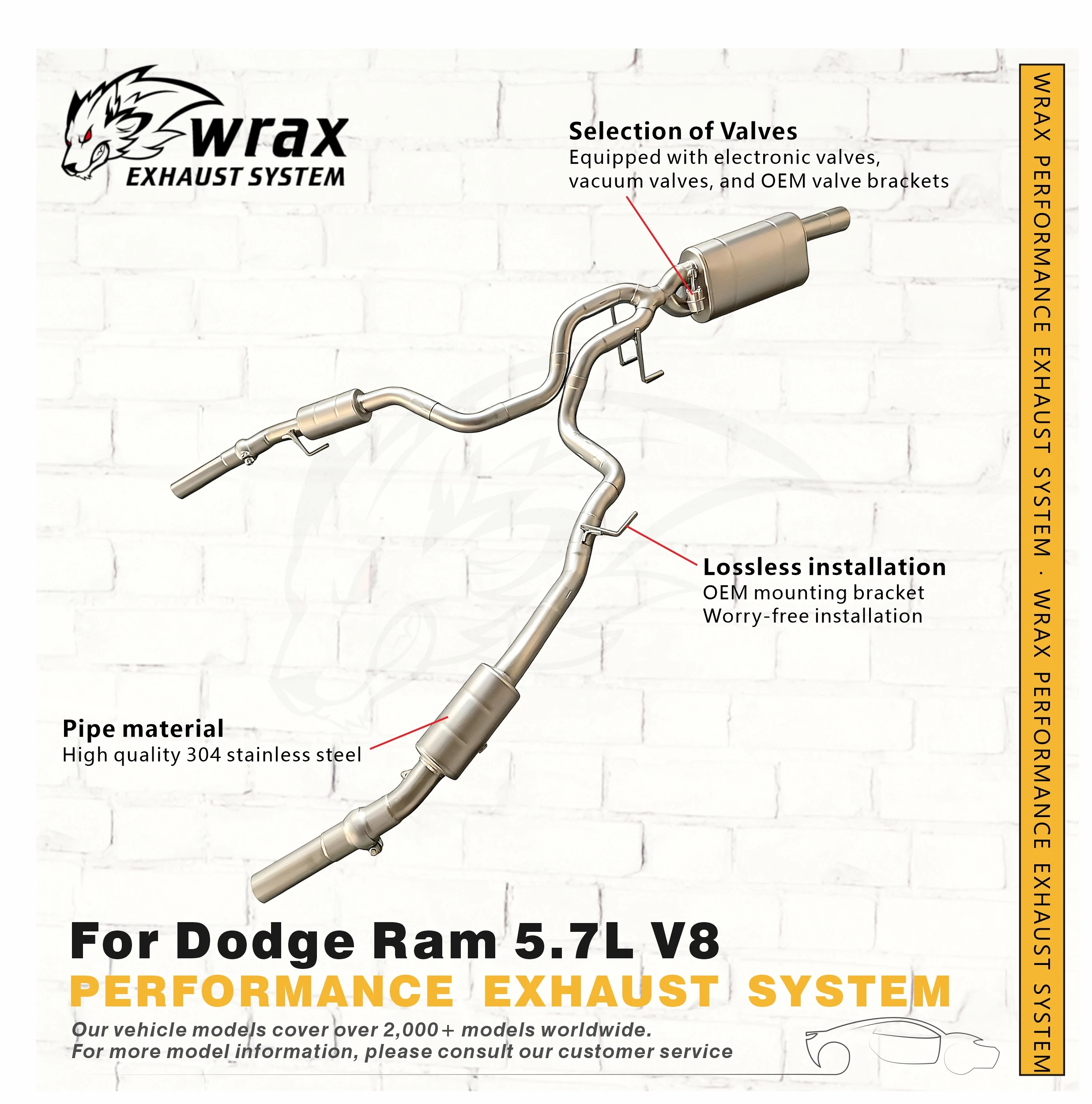 

WRAX Sport Exhaust System for Dodge Ram 5.7L V8 High Flow Catback SS304 Vacuum Valve Aggressive Sound