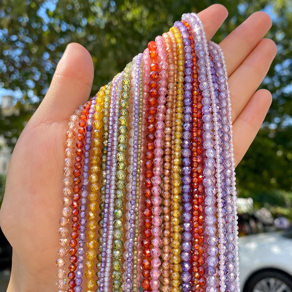 2 3 4 MM Zircon Beads Cubic Zirconia Faceted Round Loose Tiny Beads for Diy Bracelet Necklace Earring Accessories Making