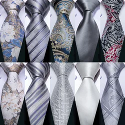 Barry.Wang-Homens Cinza Negócio Laços de Seda, Lenço, Abotoaduras, Designer de Festa, Casamento Clássico, Alta Qualidade, 8,5 cm