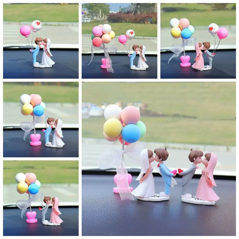 

Get Married Car Ornaments Wedding Dress Resin Cartoon Couples Model Toys Kiss Balloon Cute Kiss Balloon Action Figure