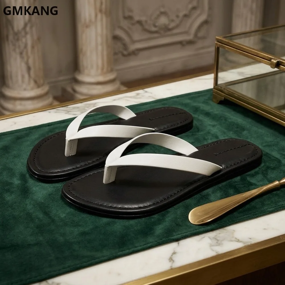 Summer Flip Flops for Women Holiday Beach Sandals Casual Comfort Outdoor Slippers Black White Flat Slides Round Toe GMKANG
