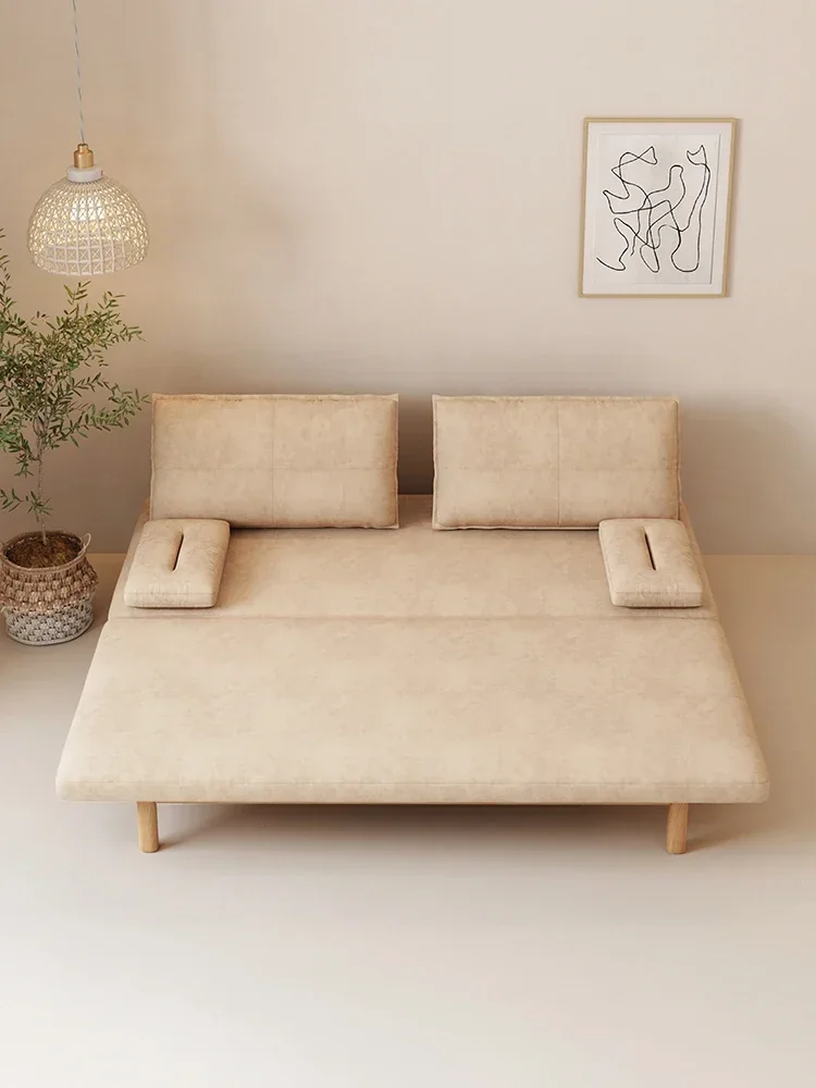 Nordic Solid Wood Sofa Bed Retractable Foldable Dual-Purpose Simple Living Room Multi-Functional Double Sofa