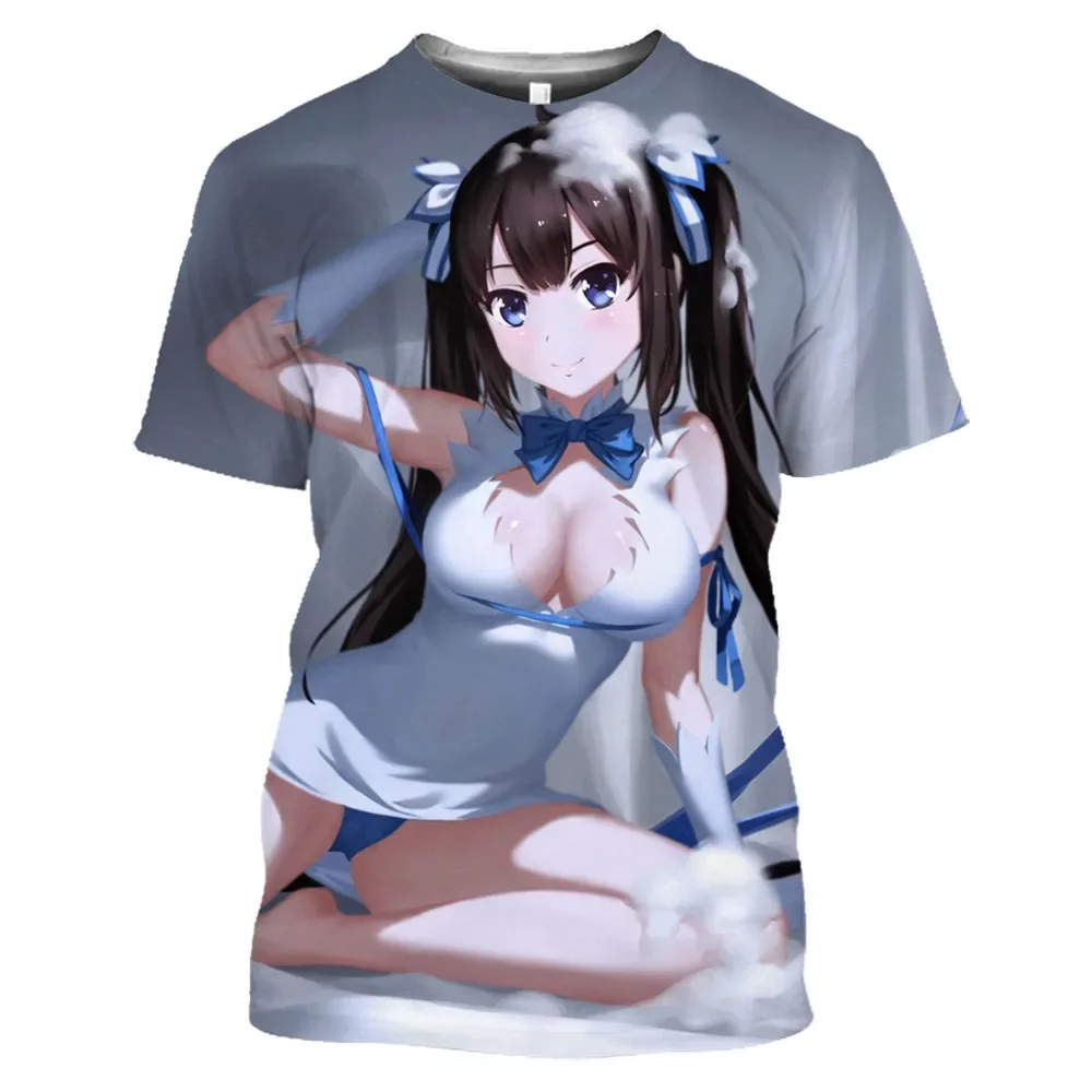 Danmachi Hestia Anime Sexy Girl 3D Print Summer t-shirt o-collo da uomo Casual manica corta Pullover oversize moda uomo abbigliamento