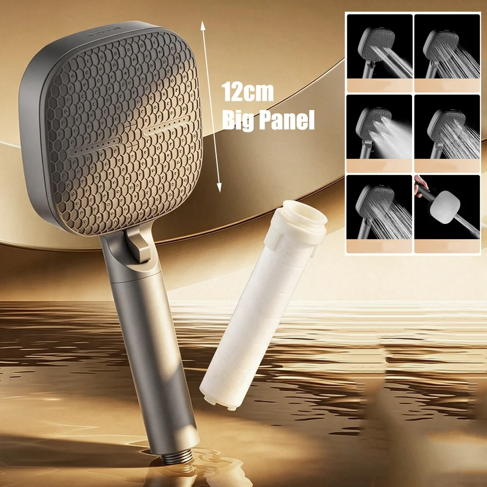 6 Spray ABS Portable Shower Head, High Pressure Shower, Large Flow Spa Filtered Shower Head, Rainfall Showerhead for Bathroom