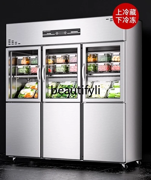 

Commercial Four-Door Refrigerator Freezer Fresh-Keeping Cold Freezing Vertical Kitchen Large Capacity Stainless Steel