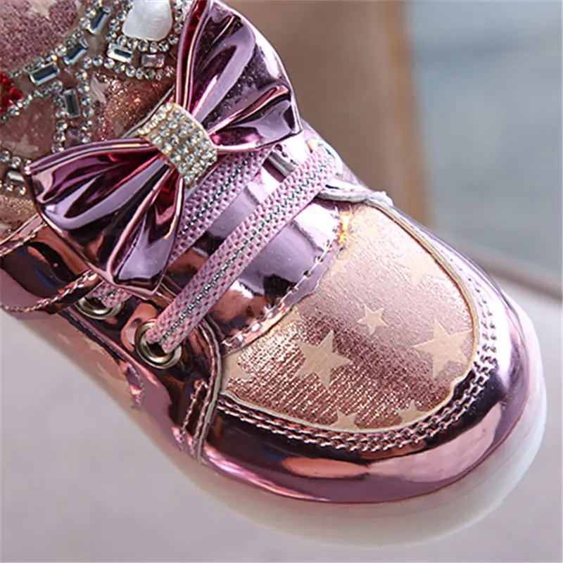 Kids Baby Infant Girls Crystal Bowknot LED Luminous Shoes Sneakers Butterfly Knot Cute Casual Wear Little White Baby Girl Shoes