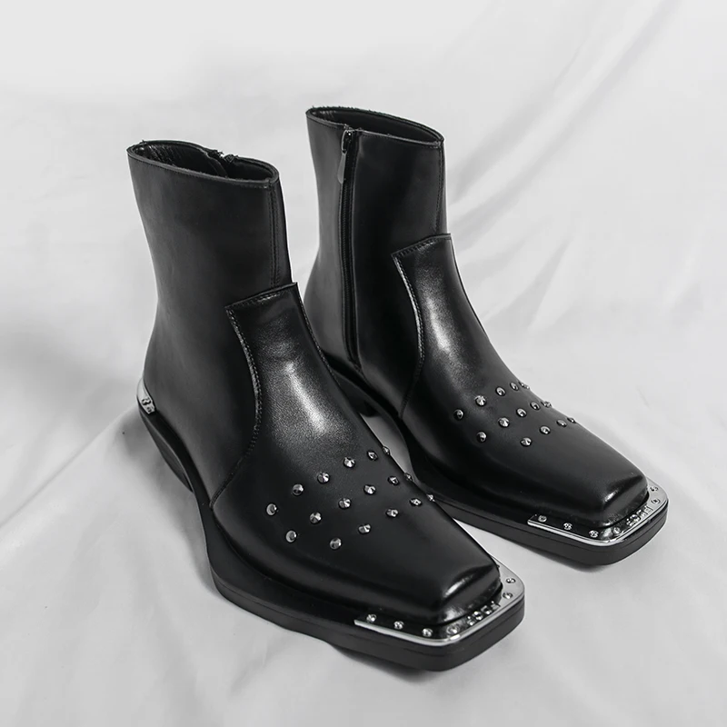 Men's High Top Waterproof New Outdoor Use Plus Size High Top Windproof Black Shoes Square Toe Shoes Versatile Street Photography