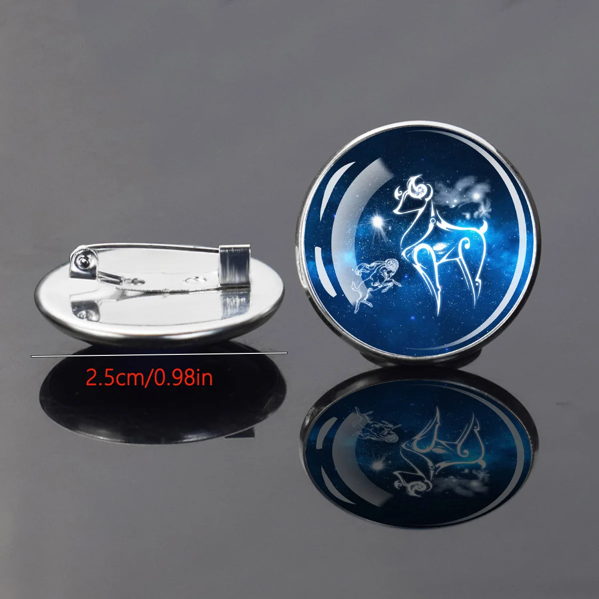 1PC Twelve Constellations Pattern Circular Brooch, Exquisite Glass Adhesive Clothing Decoration Accessory, Birthday Gift Giving