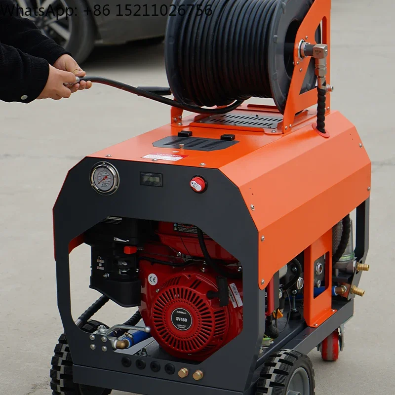 AMJET sewer cleaning machine small hot water 13hp 200bar high pressure sewer injector with 75 liter water tank