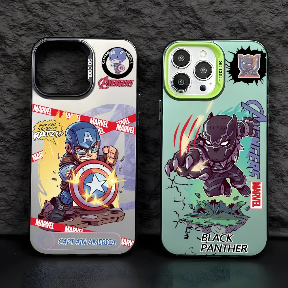 Captain America Black Panther Phone Case for iPhone 16 15 14 Plus 13 12 11 Pro Max X Xs XR 8 7 Matte Colorful Silver Hard Cover