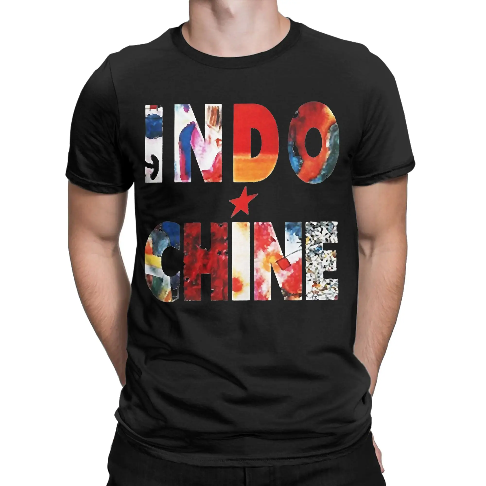 Vintage Band Inspired  Novelty 100% Cotton T-Shirt Indochine Tops Tees For Men