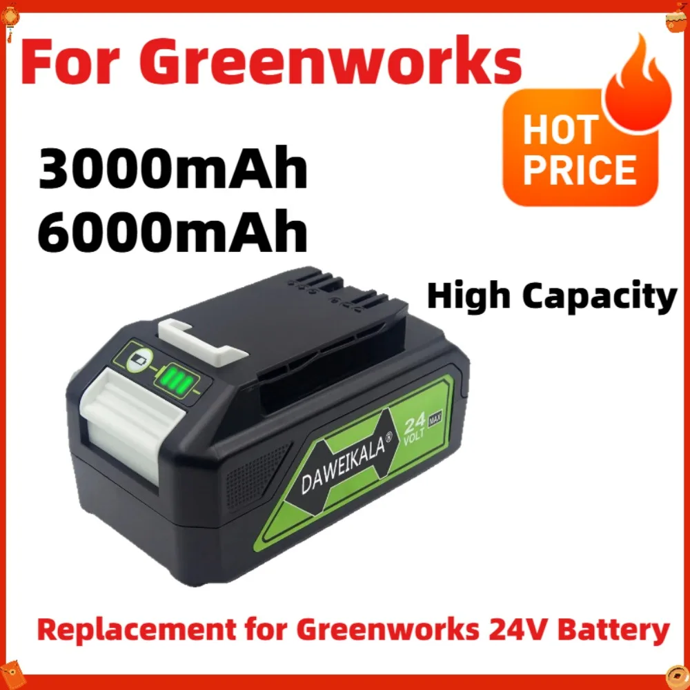 6000mAh 3000mAh 24V Battery for Greenworks, Replacement for Greenworks 24V Battery for Brushless Screwdriver Drill