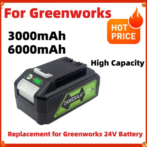 6000mAh 3000mAh 24V Battery for Greenworks, Replacement for Greenworks 24V Battery for Brushless Screwdriver Drill