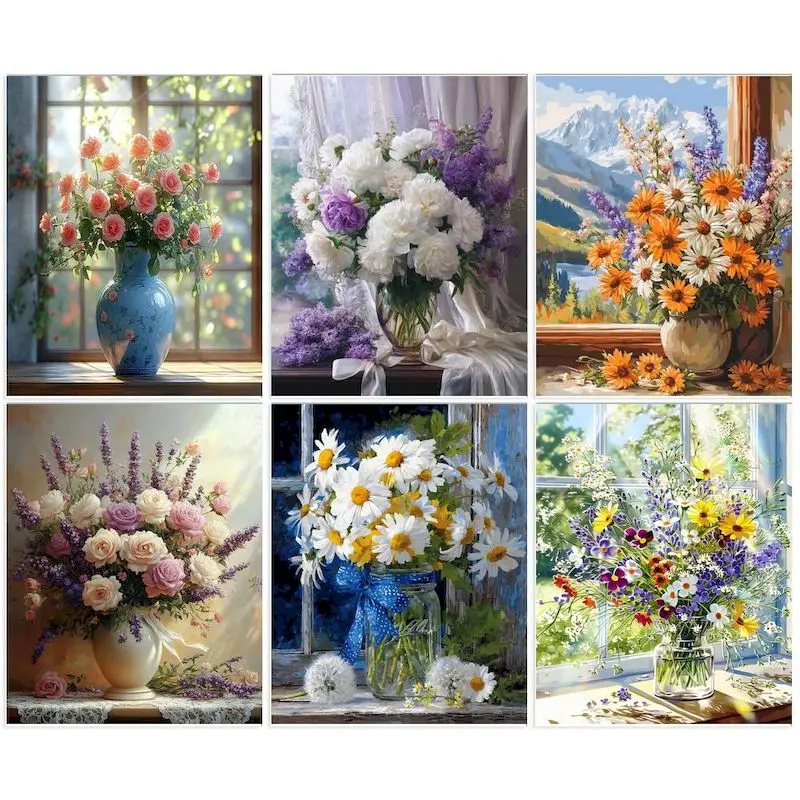 

GATYZTORY Paint By Number Flowers Hand Painted Painting DIY Pictures By Numbers Daisy Bouquet Drawing On Canvas Home Decor