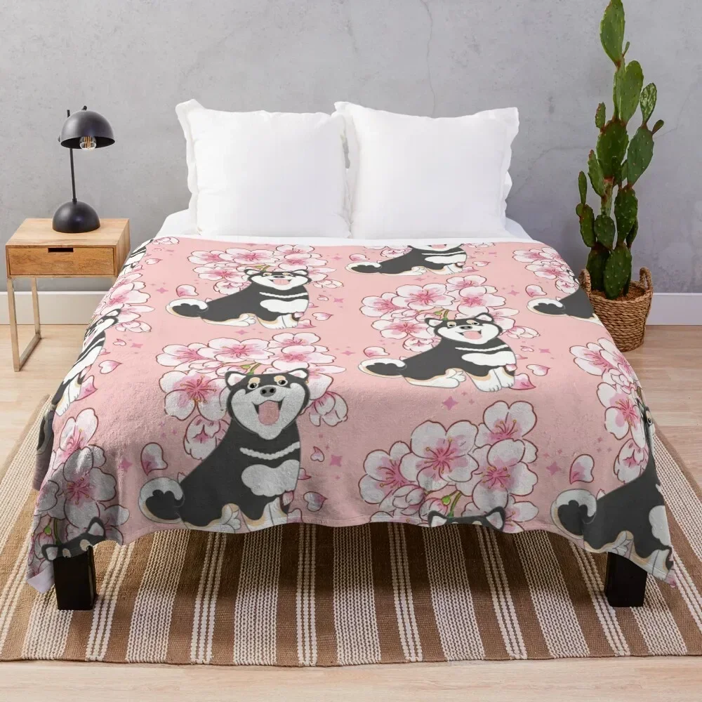 

Black Tan Shiba Inu Cherry blossom Throw Blanket Extra Large Throw warm winter Blankets