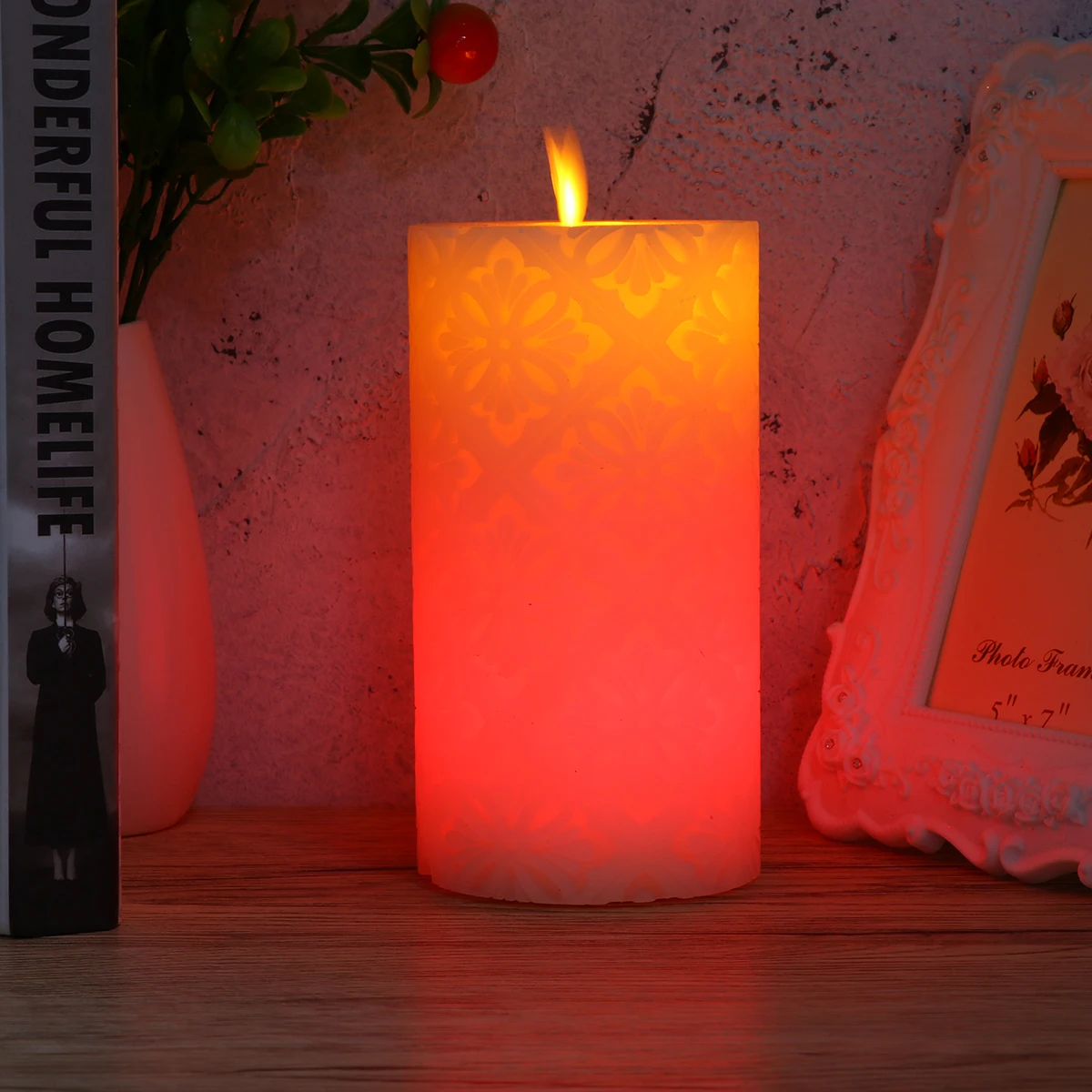 

LED Hollow Flower Pattern Electric Lights 15cm Height Flameless Flickering Festival Party Decoration 3aaa Powered