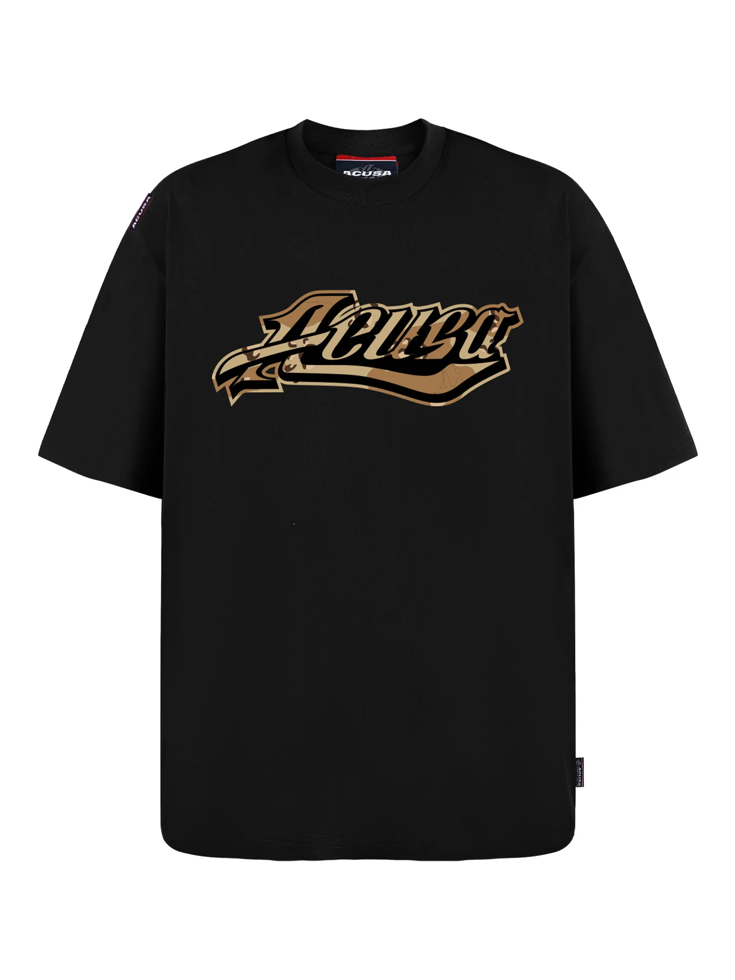 ACUSA American Street Desert Camouflage Letter Print Pure Cotton round Neck Short Sleeve Men's T-shirt Loose Hip Hop Style Black view 5