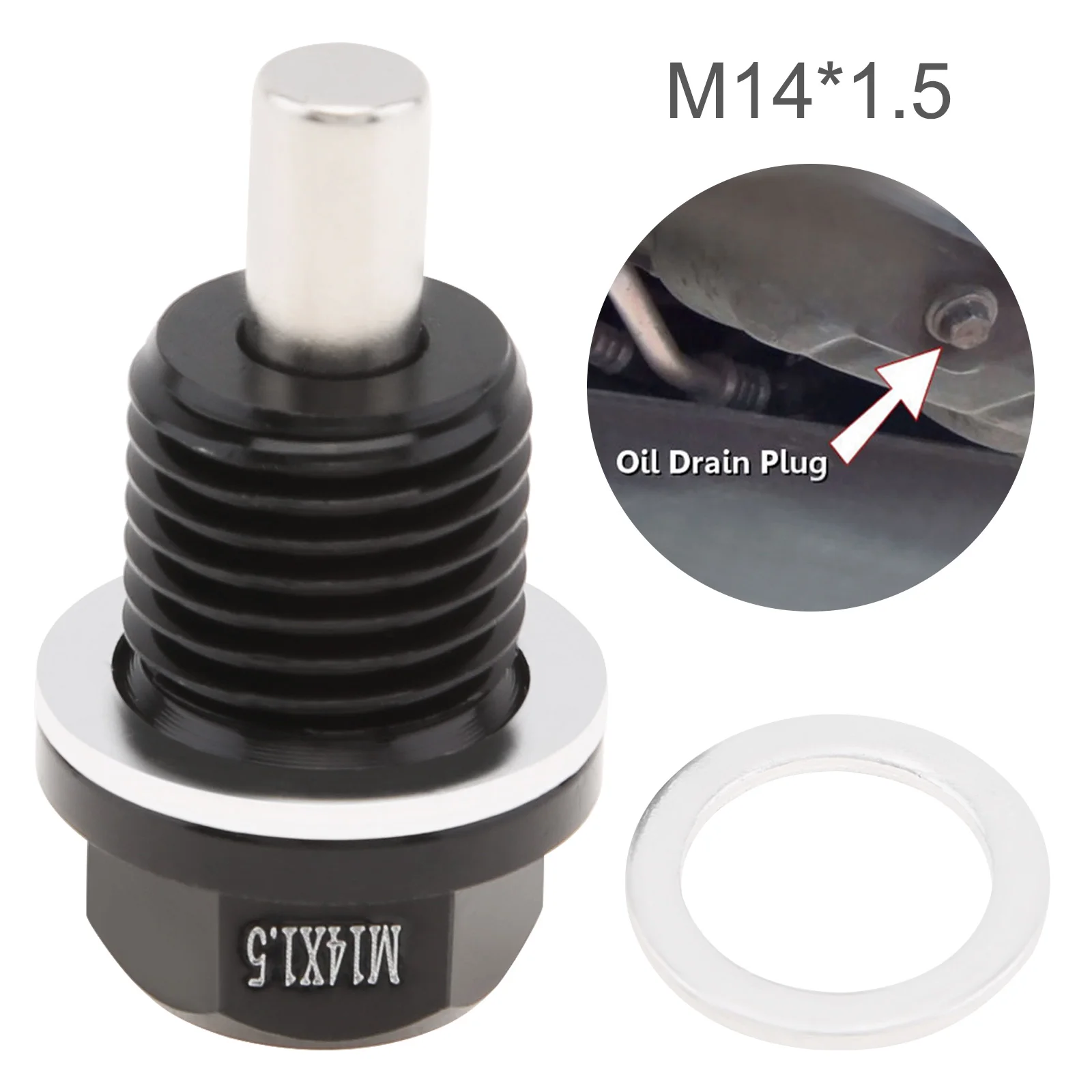 M14x1.5 Magnetic Oil Drain Plug Aviation Aluminum with Crush Washer Gasket for Hyundai- KIA- and More Select Models