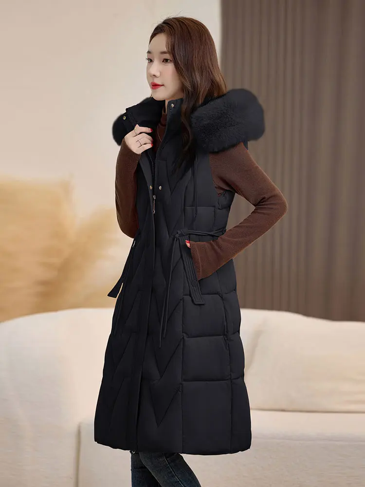 Vielleicht 2025 New Autumn Winter Cotton Down Vest For Women Solid Puffer Padded Vest Sleeveless Fur Hooded Jacket Warm Coat