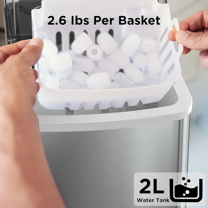 Comptoir pour machines à glaçons, 9 cubes prêtes en 6 minutes, 26 lb en 24 heures, autonettoyant avec cuillère à glace et panier, 2 tailles de glace Bullet