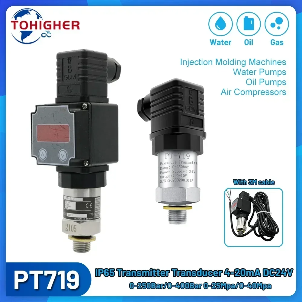 

Pressure Transmitter Transducer 25Mpa/ 40Mpa/ IP65 G1/4 Water Oil Gas Hydraulic Sensor for Water Pump Oil Pump Air Compressor