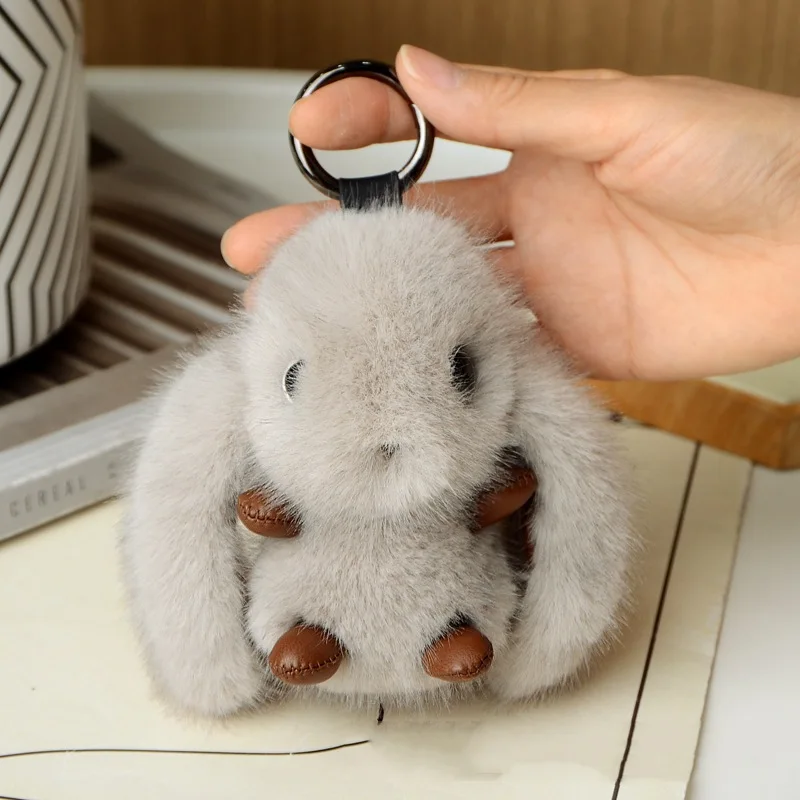 New Cute Fluffy Rabbit Fur Pompon Bunny Keychain Bag Pendant for Couple Car Colorful Key Chain Jewelry Gifts 10cm